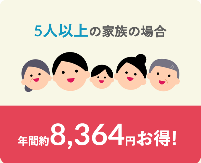 5人以上の家族の場合 月額約11,618円に! 年間約8,352円お得!