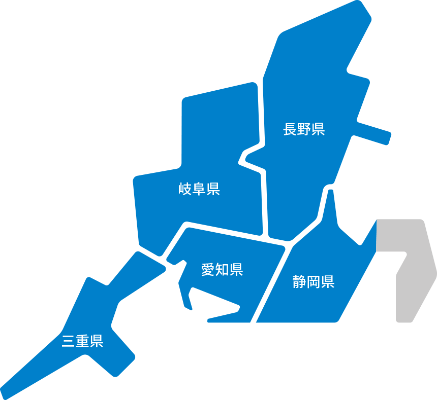 地図（三重県、愛知県、岐阜県、長野県、静岡県（富士川以西））