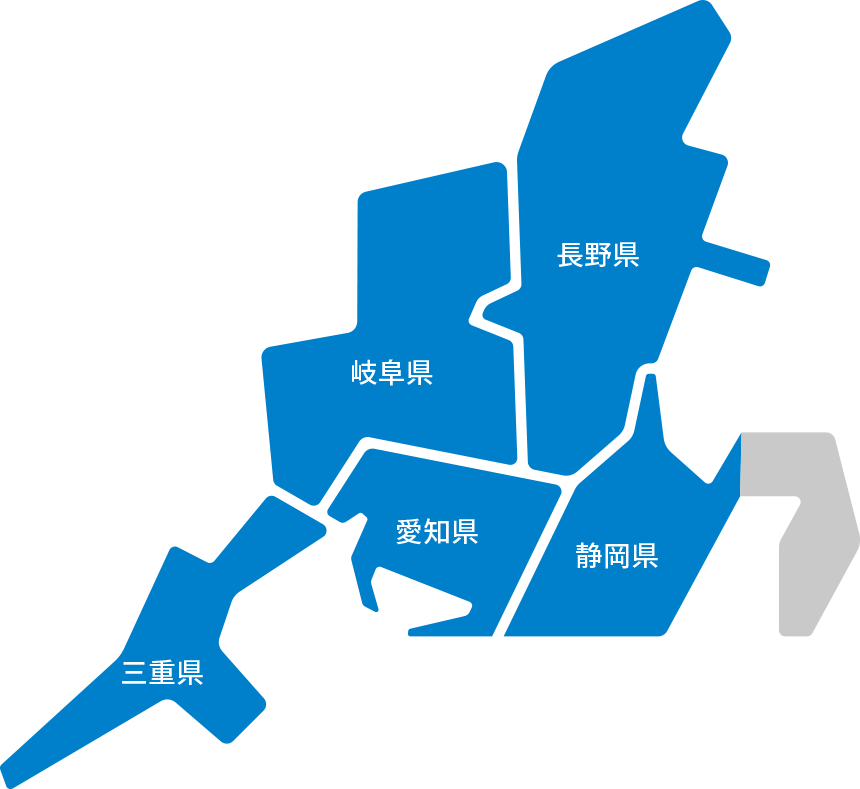 地図(三重県、愛知県、岐阜県、長野県、静岡県(富士川以西))